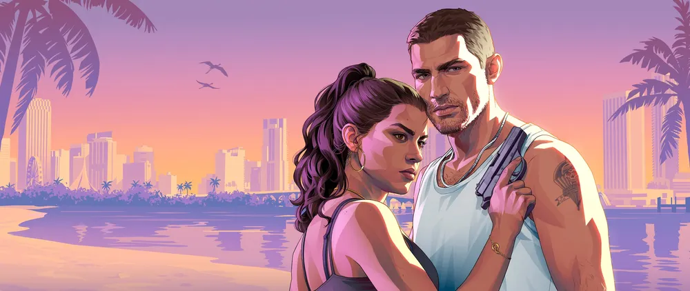 Jason and Lucia on the Leonida coast. GTA 6 ships single-player, with no online mode announced.
